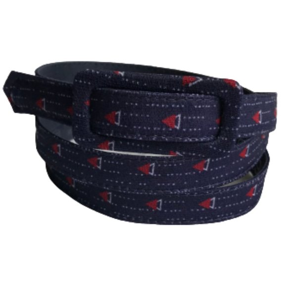 Vintage Navy Blue Geometric Print Thin Fabric Belt - Picture 1 of 10